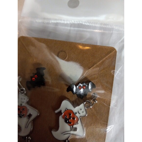 Halloween Earrings Set of 3 Bats Ghosts Black Cats - Picture 2 of 4